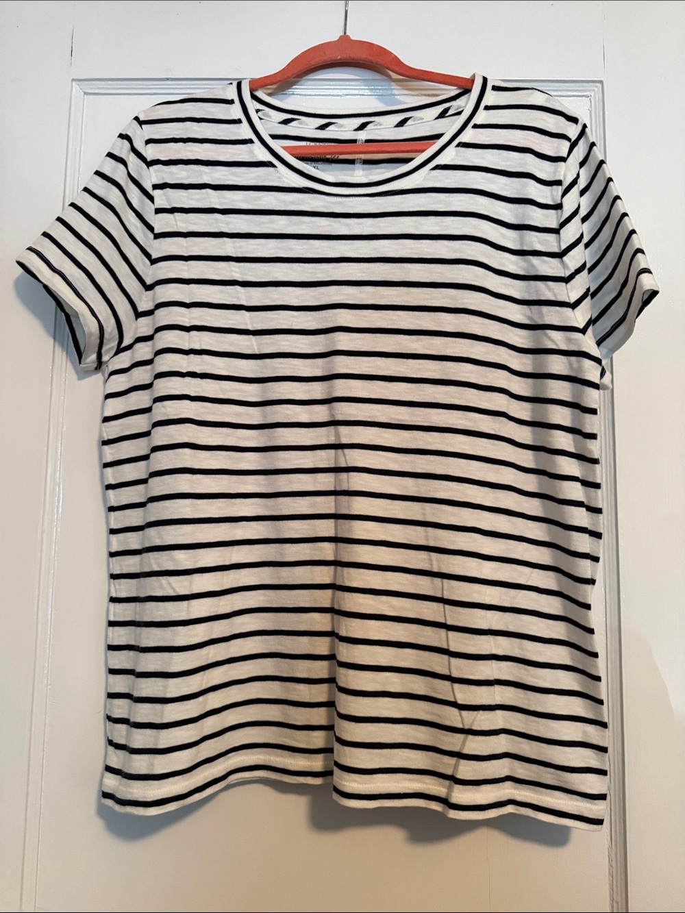 J. Crew Factory White Tee with Black Stripes